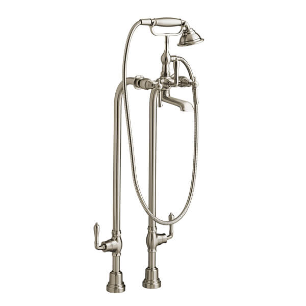 Transitional Floor Mount Bathtub Filler with Hand Shower and Randall Lever Handles